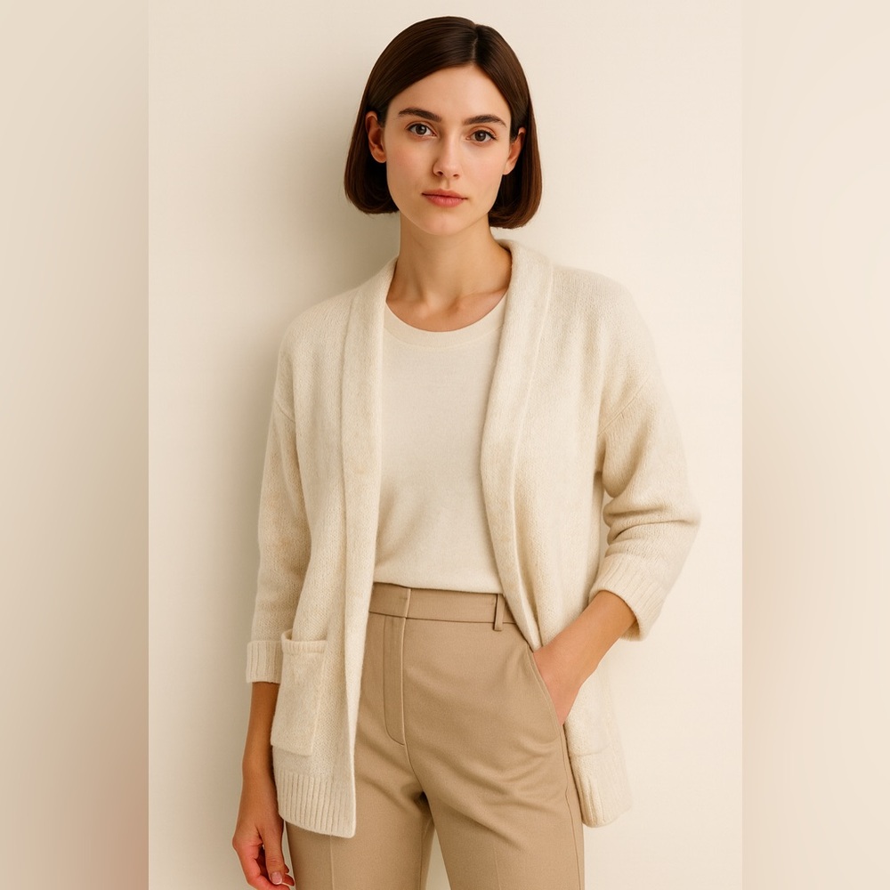 Massimo Dutti Luxury Italian Yarn Open Sweater – Elegant Minimalist Style